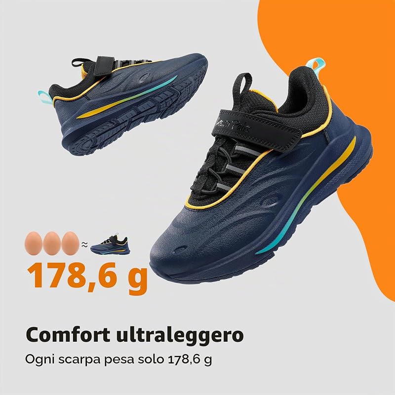 Sneakers Bambini Sportive,Blu Scuro/Nero,30