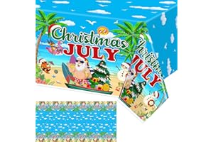 tineit 3 Pieces Christmas July Decortions 54 x 108 Inch Plastic Tablecloth for Hawaiian Kalikimaka and Santa, Table Cover Gift Summer Pool Party Supplies
