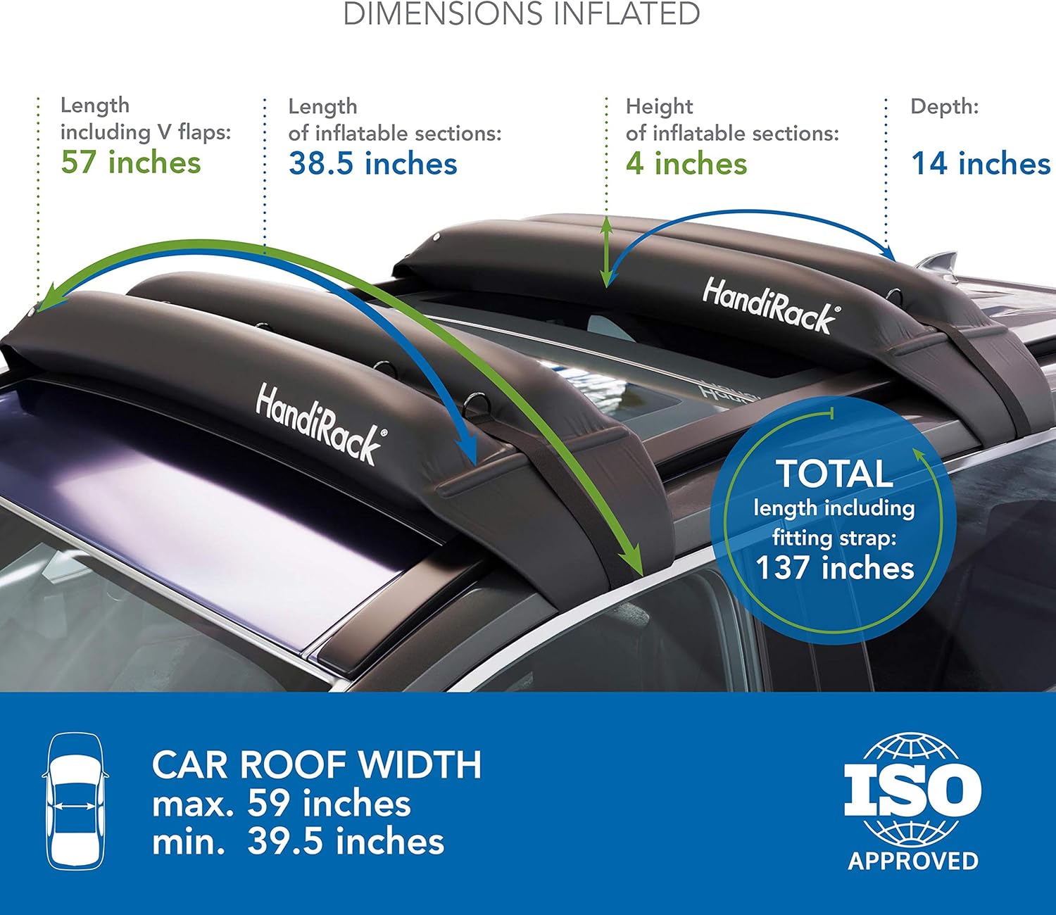 HandiRack Universal Inflatable Roof Rack Bars (Black); Tie-downs Included; Fits Most Cars and SUVs: Sports & Outdoors