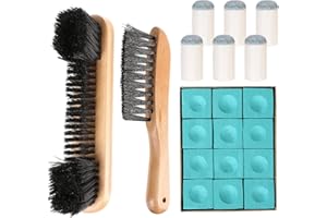 MWELLEWM 4 Set Billiards Pool Table and Rail Brush Including 12 Pieces Pool Cue Chalk Cubes and 6 Slip-on Pool Cue Tip Replacements Snooker Table Wooden Cleaning Brush Kit Accessories