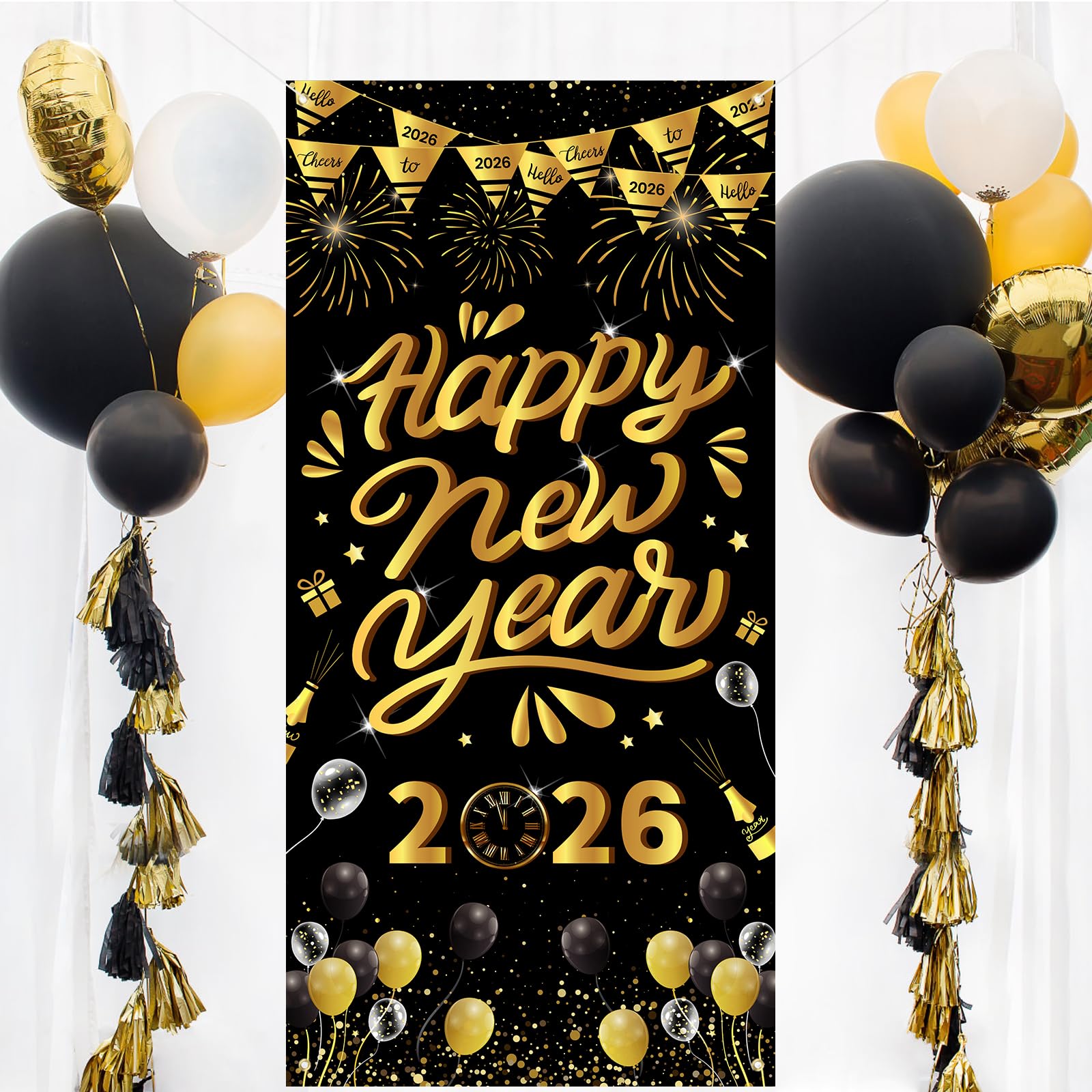 DPKOW Happy New Year Banner for 2026 New Year's Eve Decoration, Fabric Banner for NEW YEAR Outdoor Wall Photo Backdrop Decoration, 185 * 90cm — image 1