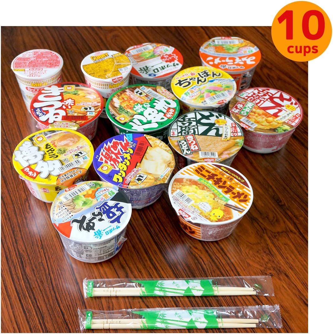 Japanese Cup Noodles Mini Cup Lucky Assortment SET with 2 Chopsticks Ramen Udon Soba Champon (10