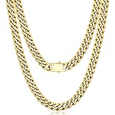 Jewlpire 5mm 7mm 9mm Silver Tone/18k Gold Plated Cuban Link Chain Necklace for Men Boys, Stainless Steel Chains for Men with Push-lock Clasp, Luxury Mens Jewelry with Gift Box, 18 20 22 24 26 Inch