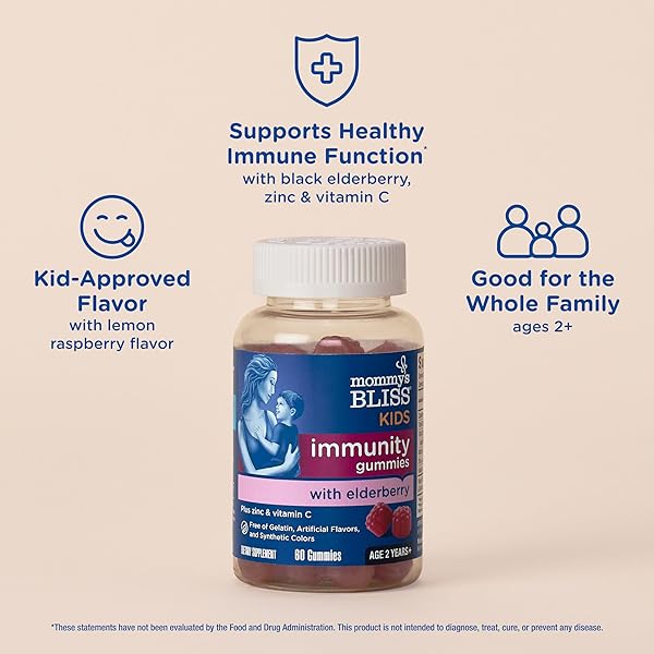MOMMY’S BLISS KIDS ELDERBERRY GUMMIES, SUPPORTS IMMUNITY WITH BLACK ELDERBERRY, ZINC & VITAMIN C, GLUTEN FREE & VEGAN, AGE 2 YEARS+ (60 COUNT)