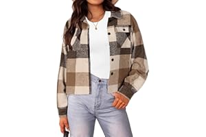 HOTOUCH Womens Flannels Fall Cropped Shacket Plaid Jacket Long Sleeve Button Down Coat 2024 Fall Fashion Trendy Outfits