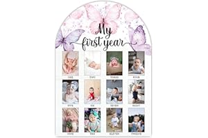 SIXEIGHT My First Year Photo Board, Butterfly Baby Milestone Signs, 12 Months Wooden Picture Frame, Nursery Gender Neutral Gifts for Girl Boy, Best Gifts for 1st Birthday Baby Shower Decorations-A01