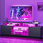 DWVO Modern TV Stand for 75 Inch TVs, Entertainment Center with LED Lights, TV Console with Storage Cabinets & Movable Partition for Living Room, Black