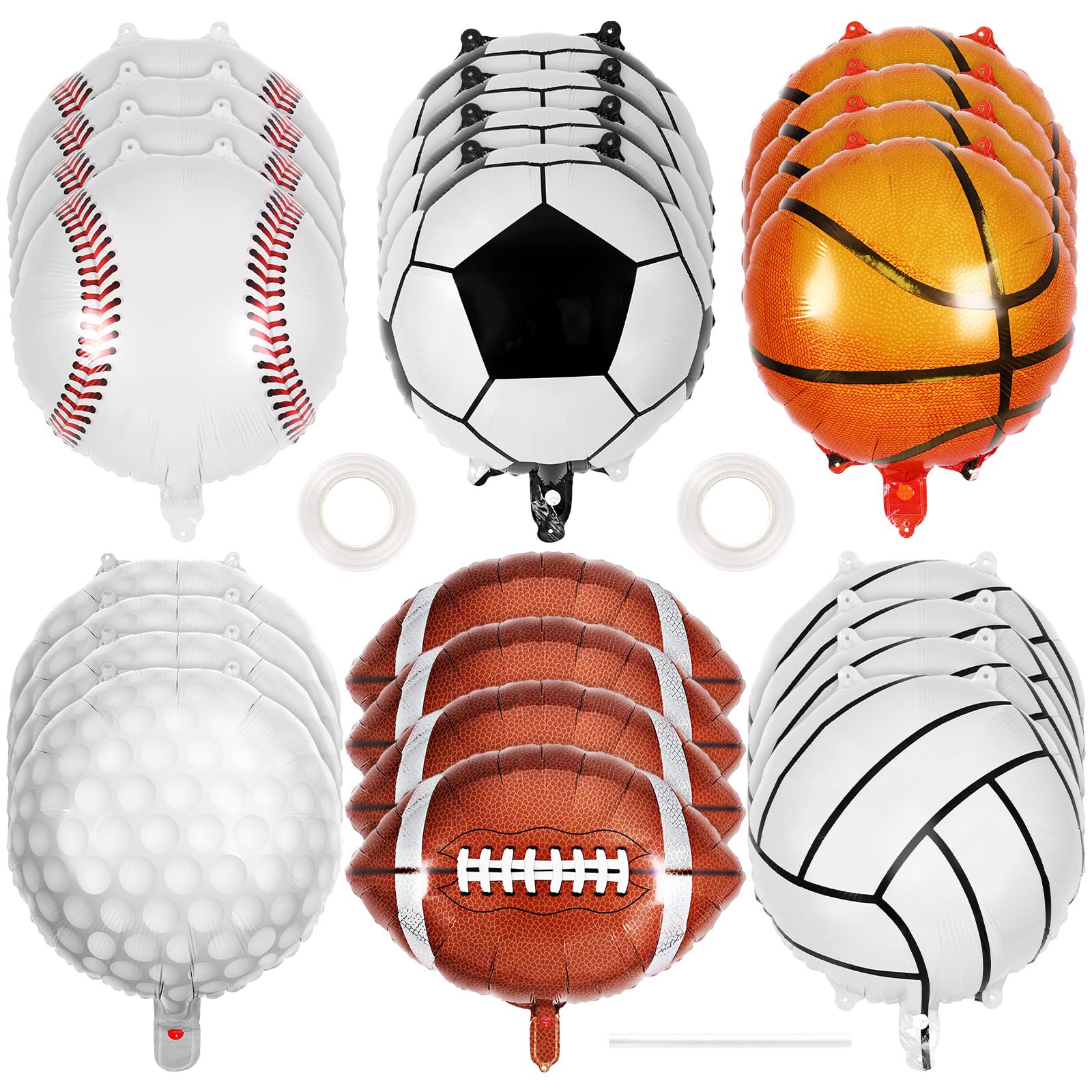 Photo 1 of 24 Pcs Sports Foil Balloon Set, 18 Inch Football Basketball Baseball Volleyball Golf Soccer Balloons All Sports Game Balloons for Birthday Baby Shower Sports Themed Party Decorations