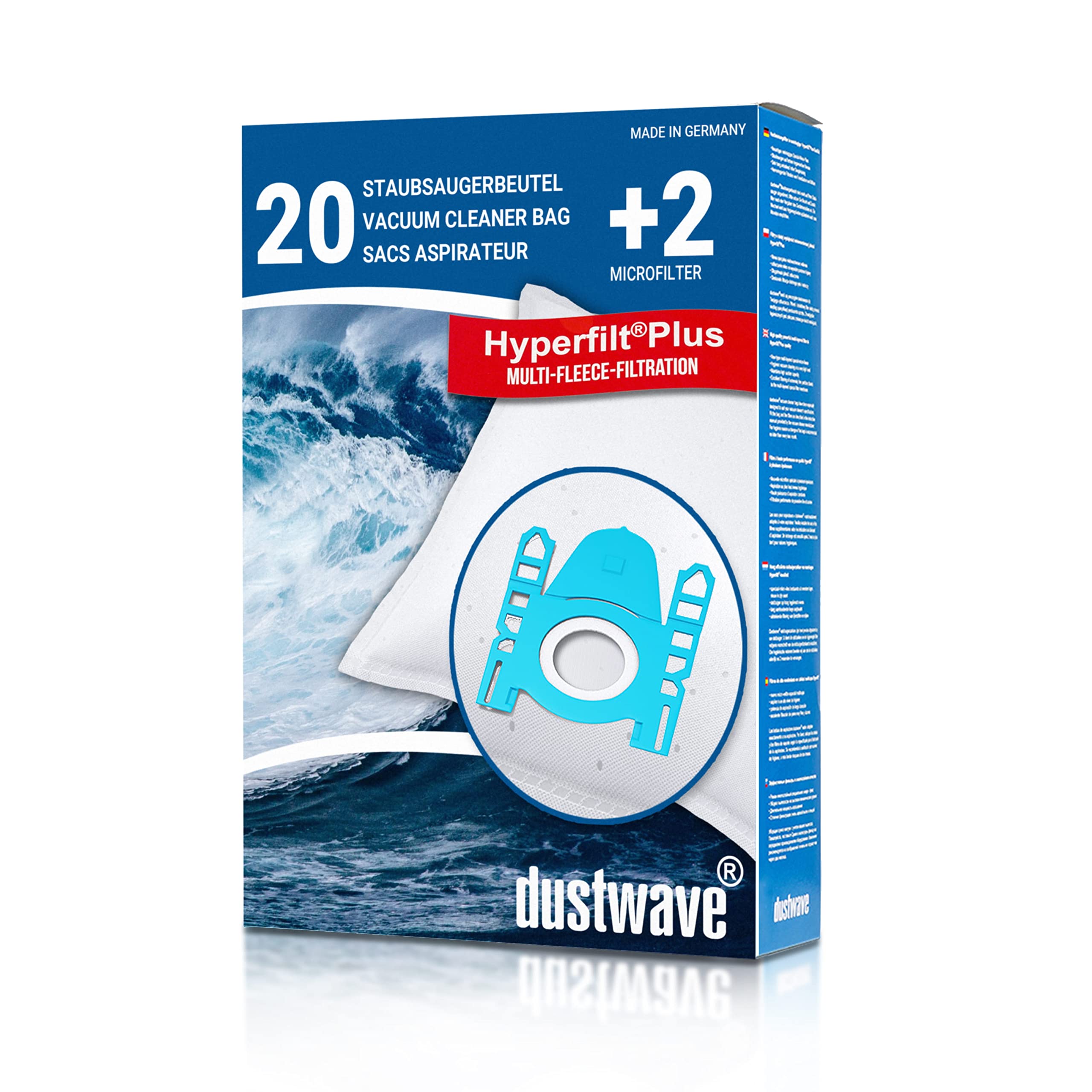 Dustwave® Microfleece Vacuum Cleaner Bags Pack of 20 for Siemens VSQ5X1230 Extreme SilencePower and Bosch BSG 61830/01 Brand Dust Bags Made in Germany + Includes Microfilter