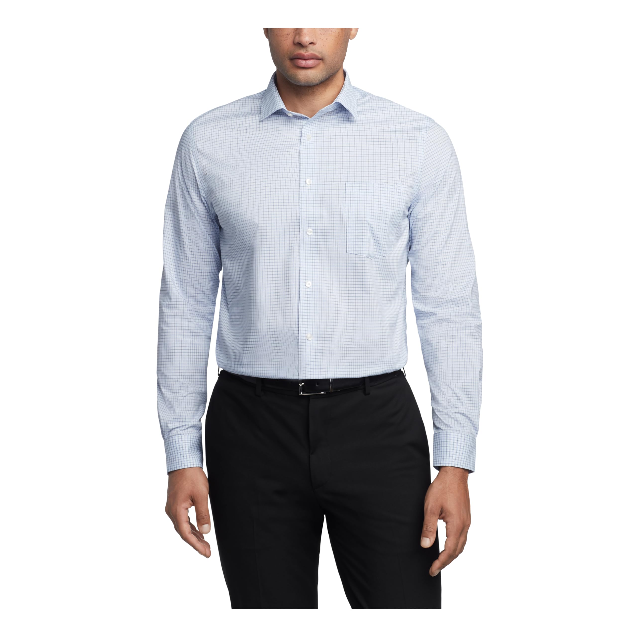 Van Heusen Men’s Dress Shirt Regular Fit Ultra Wrinkle Free Flex Collar Stretch Check, DEEP Blue