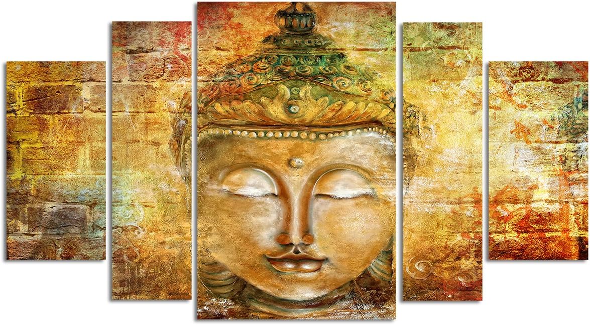 Buddha Wall Art Zen Canvas Prints Large Pure Hand Painted Framed Buddhist Meditation Art Oil Paintings Printed on Canvas 5 panel Home Decor For Living Room Stretched Ready to Hang 55"Wx 32"H Total