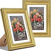 Vittanly 5x7 Picture Frames Set of 2, Ornate Vintage Photo Frame for Wall or Tabletop, Display 4x6 Pictures with Mat or 5x7 without Mat, Rustic Gold