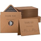 VNS Creations 100 Pack 4x6 Wedding Thank You Note Cards with Envelopes & Stickers - From Mr and Mrs Cards - Blank Thank You Notes for Wedding - Rustic Design