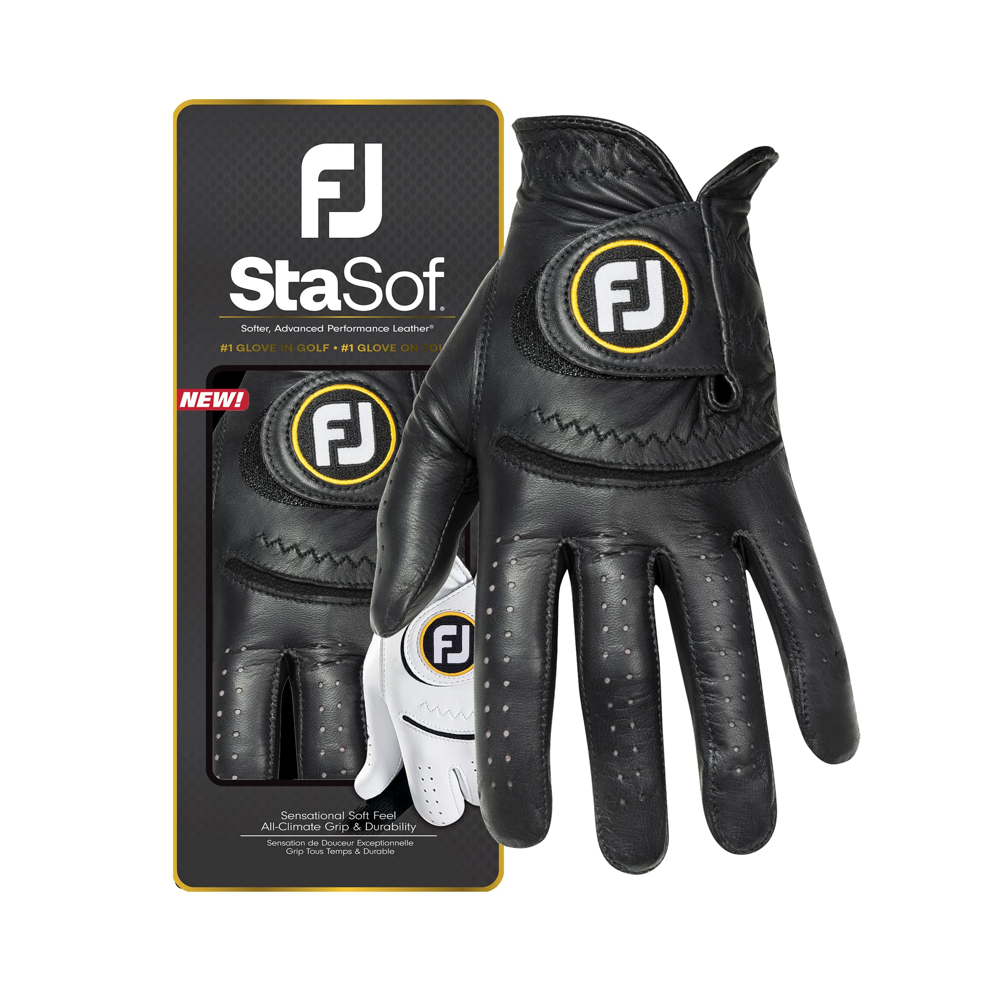 Photo 1 of FootJoy Men's StaSof Golf Glove, Black, Large, Worn on Left Hand