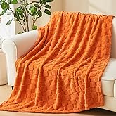 NEWCOSPLAY Super Soft Throw Blanket Orange Premium Silky Flannel Fleece 3D Checkered Lightweight Bed Blanket All Season Use (Orange Checkered, Throw(50"x70"))