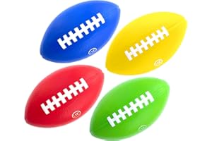 LMC Products Kids Football 4 Pack - 7.25” Foam Footballs - Soft, Small Football - Colorful Mini Ball for Kids - Includes Green, Yellow, Blue, and Red