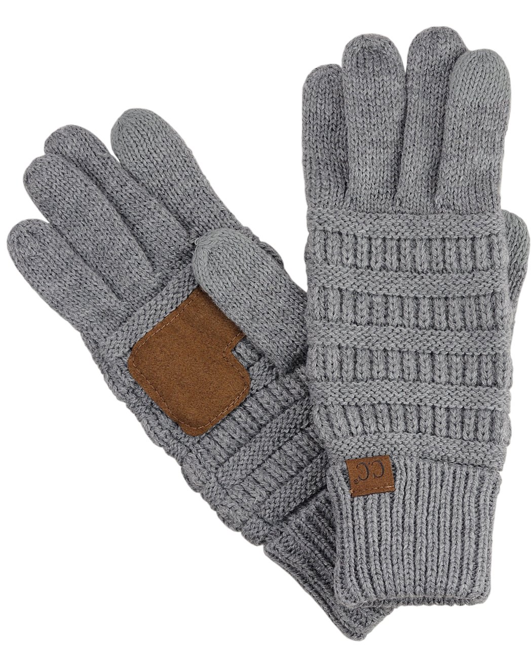 C.C Unisex Cable Knit Winter Warm Anti-Slip Touchscreen Texting Gloves, Light Melange Gray, One Size