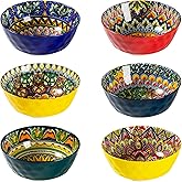 Henten Home Ceramic Soup Bowls Set of 6, 25 oz Porcelain Cereal Bowl Set, Colorful Bohemian Style Serving Bowls for Salad, Pasta, Oatmeal, Microwave & Dishwasher Safe