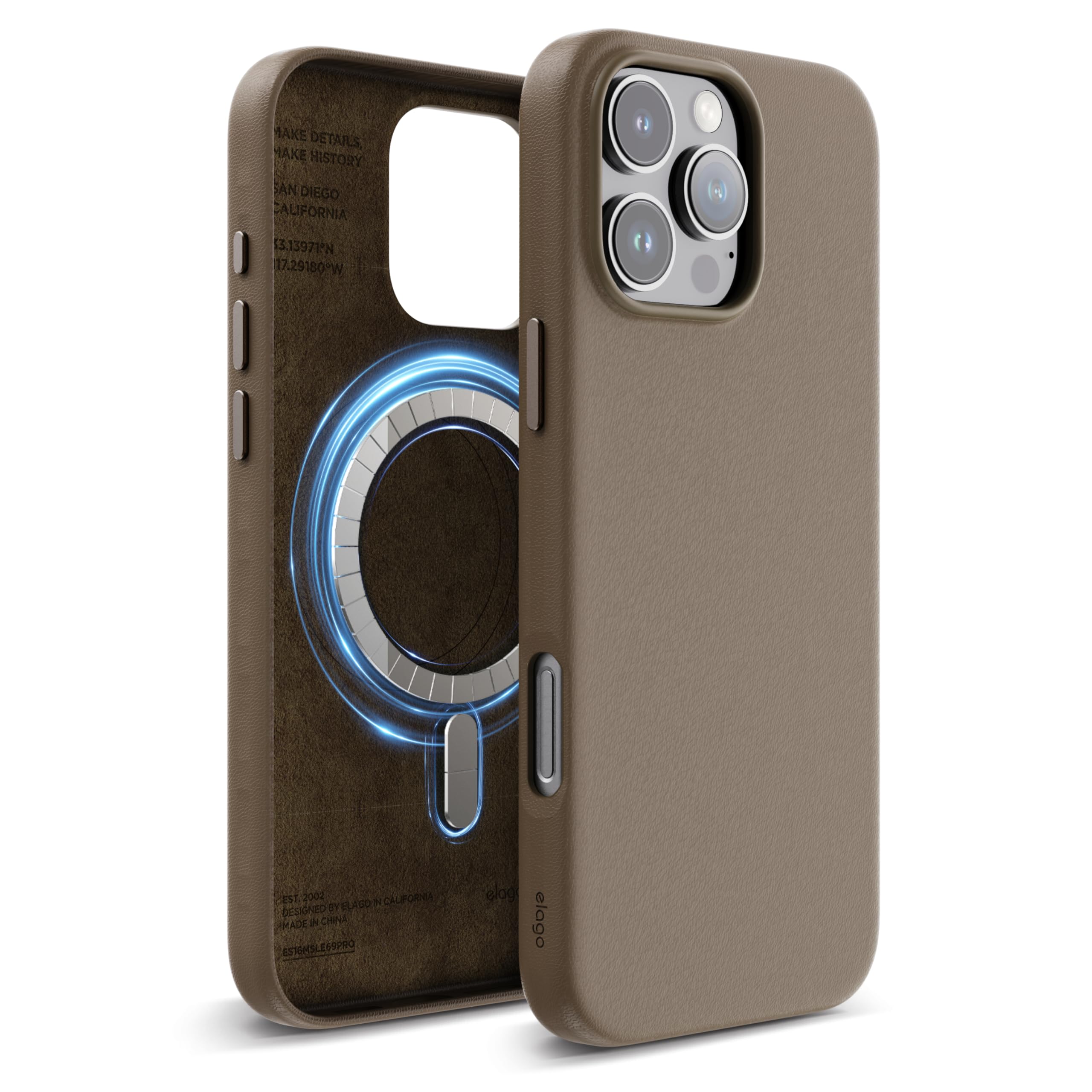 elago Magnetic Leather Case Compatible with iPhone 16 Pro Max Case, Compatible with All MagSafe Accessories, 6.9 inch - Built-in Magnets, Vegan Leather, Shockproof, Water-Resistant (Taupe)