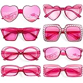 Pibupibu 8 Pack Pink/Hot Pink Sunglasses for Women, Retro Rectangle Square Cateye Oval Heart Sunglasses Party Glasses Set