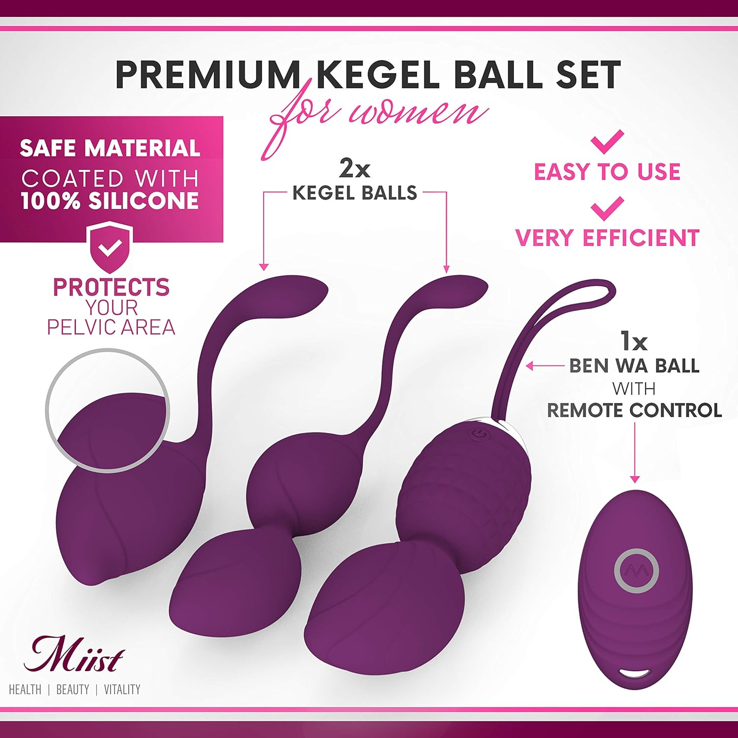 Kegel Balls for Women - Ben Wa Weight Balls for Exercise- 2-in-1 Pelvic Exercise Ball- Bladder Control & Pelvic Floor Strengthening Device -100% Silicone (New) (Purple): Health & Personal Care