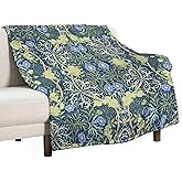 William Morris Vintage Floral Blanket,Rustic Soft Flannel Lightweight Blanket,Women Girls Green Blue Botanical Throw Blanket for Living Room Sofa All Seasons 30x50in