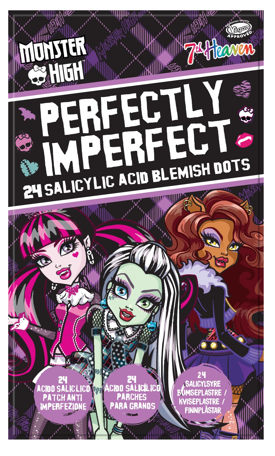 7th Heaven & Monster High Pimple Patches – 24 Hydrocolloid Acne Dots with Salicylic Acid, Day & Night Fast Acting Spot & Zit Treatment, Gentle on Skin, Clearer Face Fast