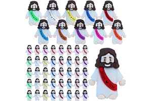 TFengfly 50 Pcs Little Jesus Figures Small Easter Jesus Loves You Toys 10 Colors Mini Rubber Jesus Miniatures to Hide and Seek Religious Gift Party Favors Easter Egg Stuffers Sunday School (50)
