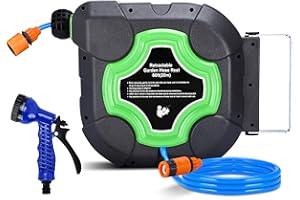 2WAYZ Retractable Garden Hose Reel - Wall-Mounted Water Hose Reel for Clean and Tidy Gardening - 66ft All-Weather Flexible Hose - Leak-Resistant and Stylish Outdoor Hose Storage - 17.1Lx6.9Wx14.8H-In