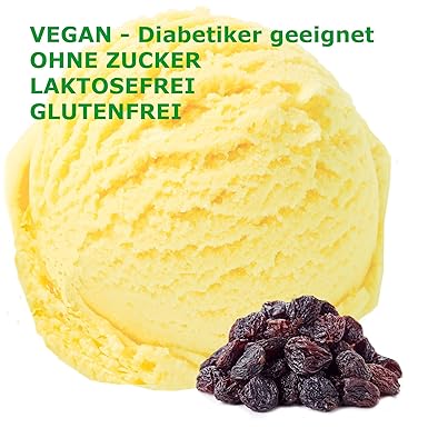 1 Kg Malaga Geschmack Eispulver VEGAN - OHNE ZUCKER - LAKTOSEFREI - GLUTENFREI - FETTARM, auch für Diabetiker Milcheis Softei