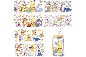 SHIOMAY 6 Sheets UV DTF Cup Wraps Transfer Stickers for Glass, Cartoon Cup Wraps Decal Stickers for Tumbler Cups (Bear)