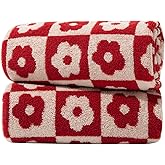 Madi-Cadi Floral Hand Towels Set of 2 – Soft, Absorbent Cotton Towels for Bathroom, Kitchen, Gym & Spa, Elegant Checkered Floral Design, 13 x 29 Inches for Any Occasion (Red)