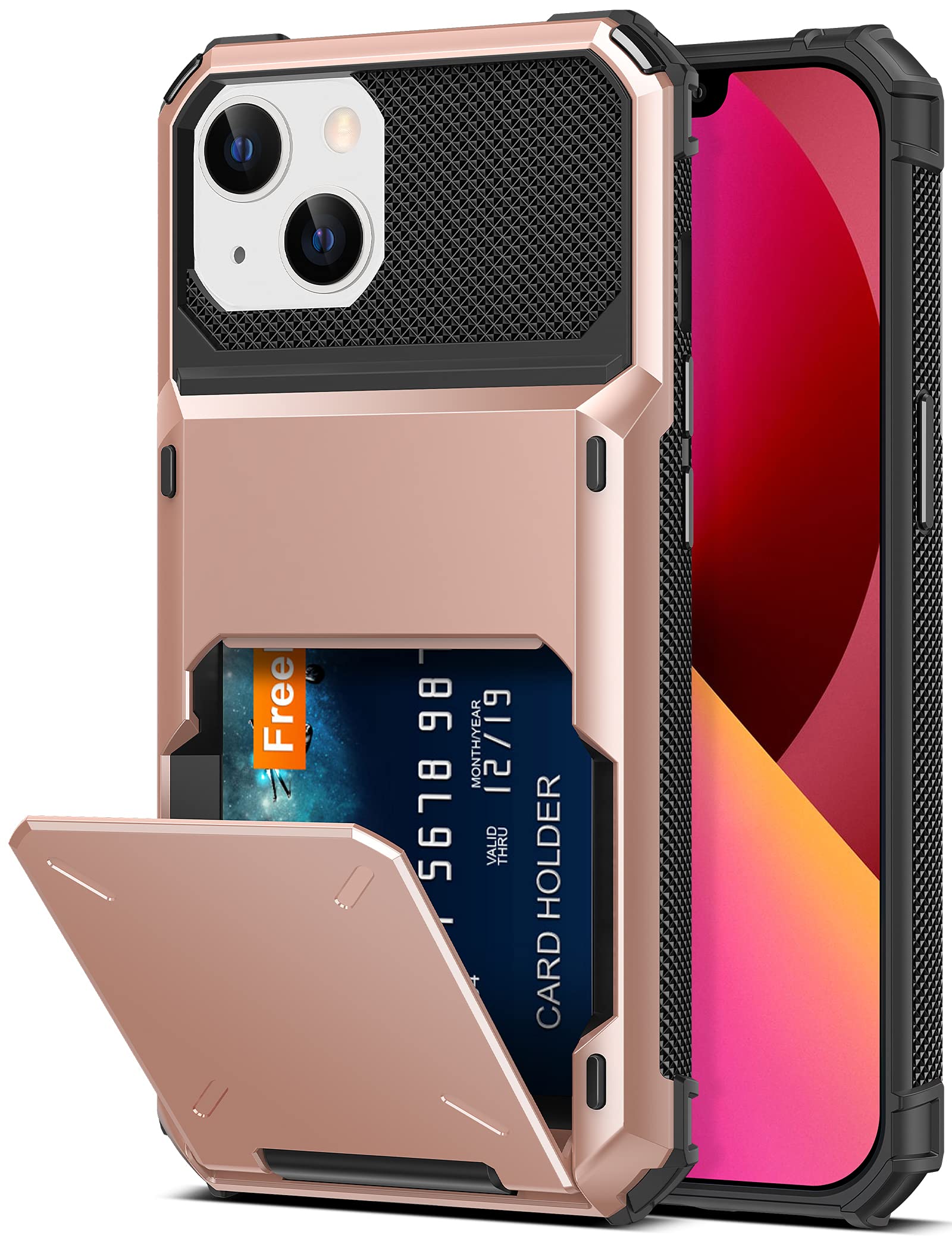 Photo 1 of TITACUTE for iPhone 13 Mini Case Wallet 4 Credit Card Holder Flip Cover Design ID Slot Back Pocket Dual Layer Anti-Scratch Hard Shell Hybrid Protective Bumper for iPhone 13 Mini 5.4 Rose Gold