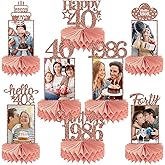 Guiruiy 8Pcs Happy 40th Birthday Decorations Honeycomb Centerpieces for Women, Pink Rose Gold Glitter Hello 1986 40 Birthday Photo Table Centerpieces Party Supplies, Pink Forty Bday Photo Table Topper
