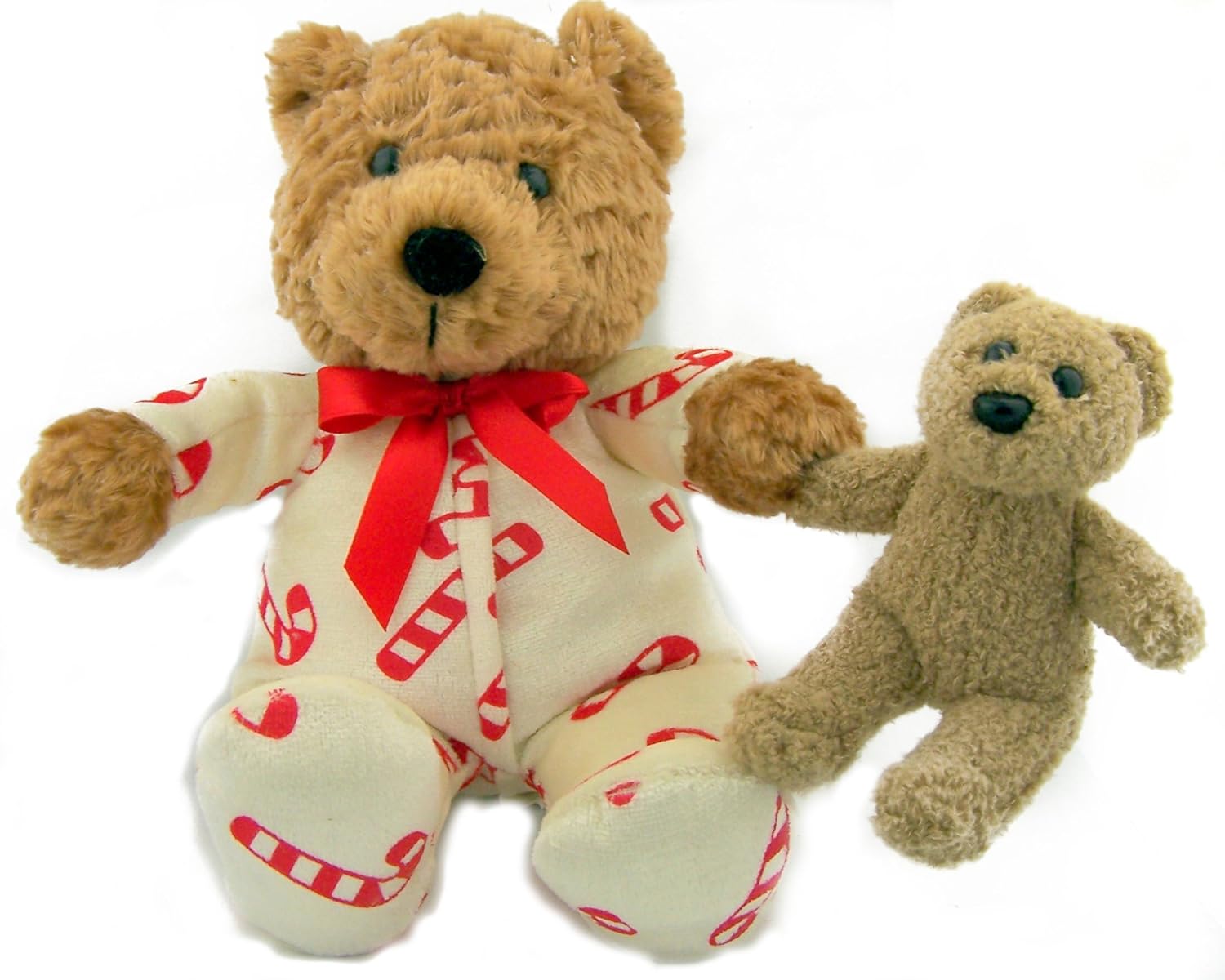 Plush Teddy Bear in Candy Cane Pajamas Holding Baby Cub Paw, 9 Inch Toys & Games