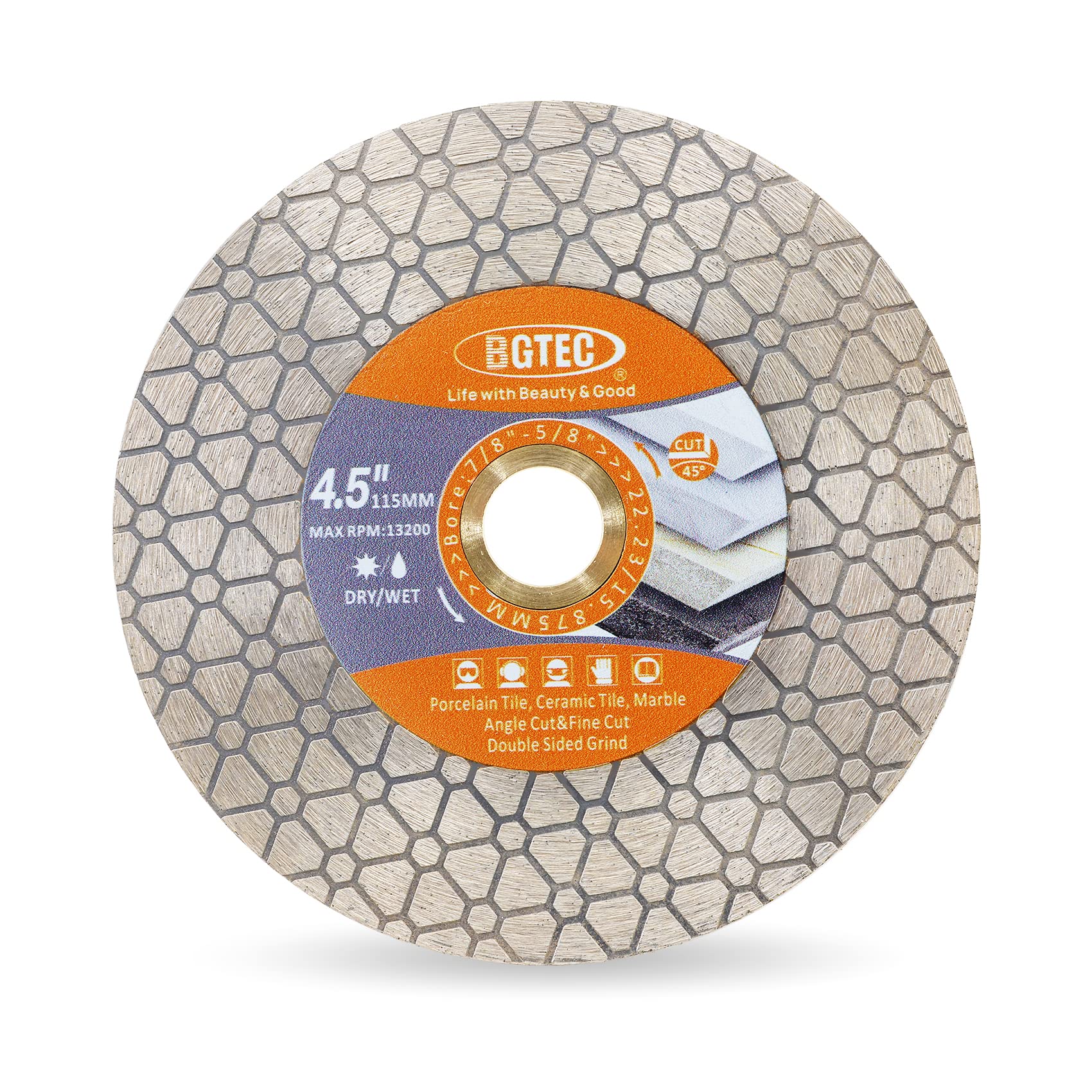 BGTEC Diamond Cutting Dics - 115mm Cut-off Wheel with 22.23mm Arbor for Ceramic Tile, Porcelain Tile, Marble, Artificial Stone, Triangle Double-sided