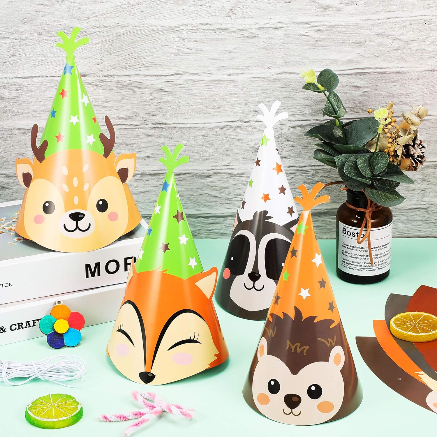 16 Pieces Animal Party Cone Hats Summer DIY Animal Paper Cone Hat Cartoon Birthday Hats Colorful Art Craft Caps for Kids Adults, Animal Party Decoration Game Supplies: Toys & Games