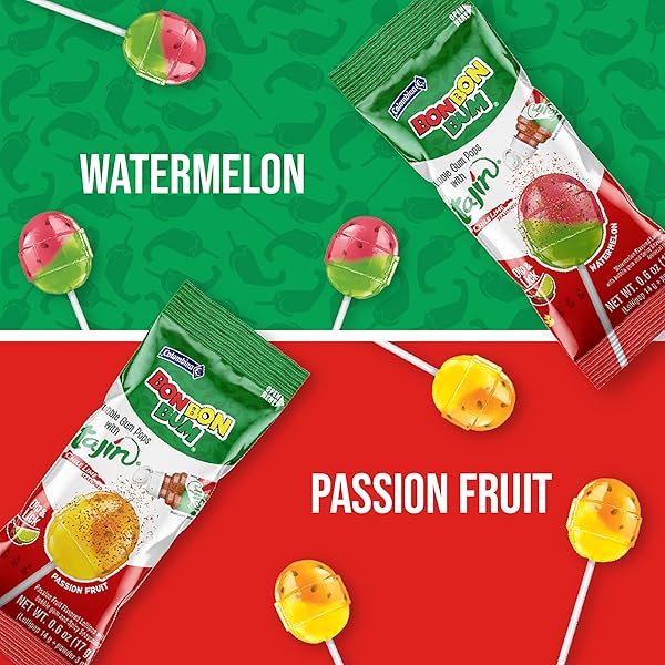 COLOMBINA BON BON BUM TROPICAL PASSION FRUIT & WATERMELON WITH TAJIN SEASONING CHILE LIME DIP, 20 COUNT (PACK OF 1)