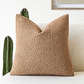 Foindtower Textured Boucle Throw Pillow Covers Accent Solid Pillow Cases Cozy Soft Decorative Couch Cushion Case for Chair Sofa Bedroom Living Room Home Decor, 18 x 18 Inch,Tobacco