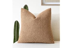 Foindtower Textured Boucle Throw Pillow Covers Accent Solid Pillow Cases Cozy Soft Decorative Couch Cushion Case for Chair Sofa Bedroom Living Room Home Decor, 20 x 20 Inch,Tobacco