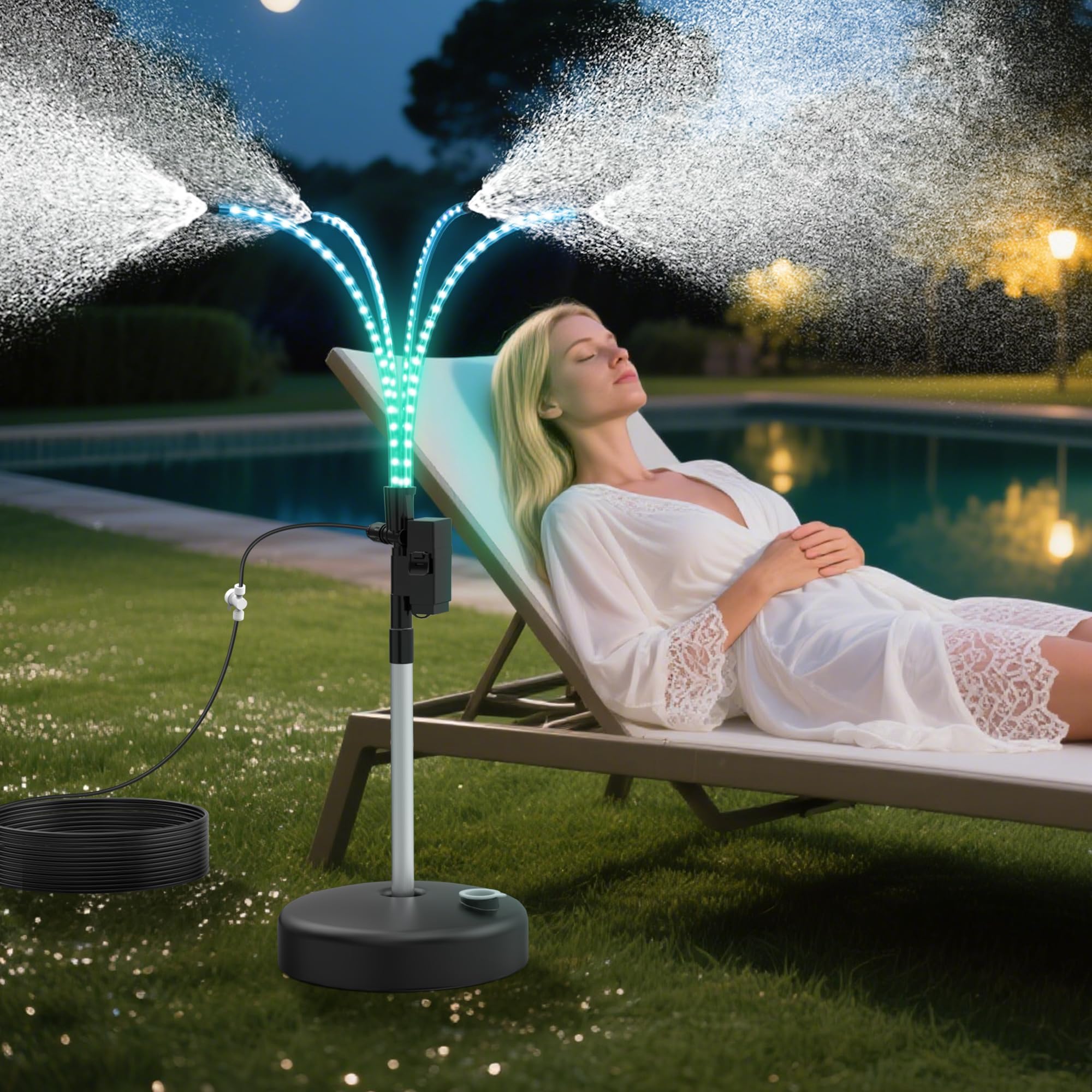 Photo 1 of CECEFIN Outside-Patio Standing-Misters with Light - Outdoor Misting System for Patio Cooling, 26FT Water line W/Standard 3/4” Garden Thread, Water Misters for Garden Plant, Backyard, Pool, RV/Camper