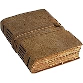 KomalC Vintage Leather Journal for women and men 8 x 6 inch Antique Handmade Deckle Edge Vintage Paper Leather Sketchbook - Book of Shadows Journal (Brown)