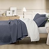 Wonderful 100% Cotton Jersey Knit Quilt - Rice Stitch Heather Navy King Quilt with Two Pillow Shams - Soft & Breathable, All-Season Use, Hypoallergenic, Prewashed, Bedspread & Coverlet, 104"x94"