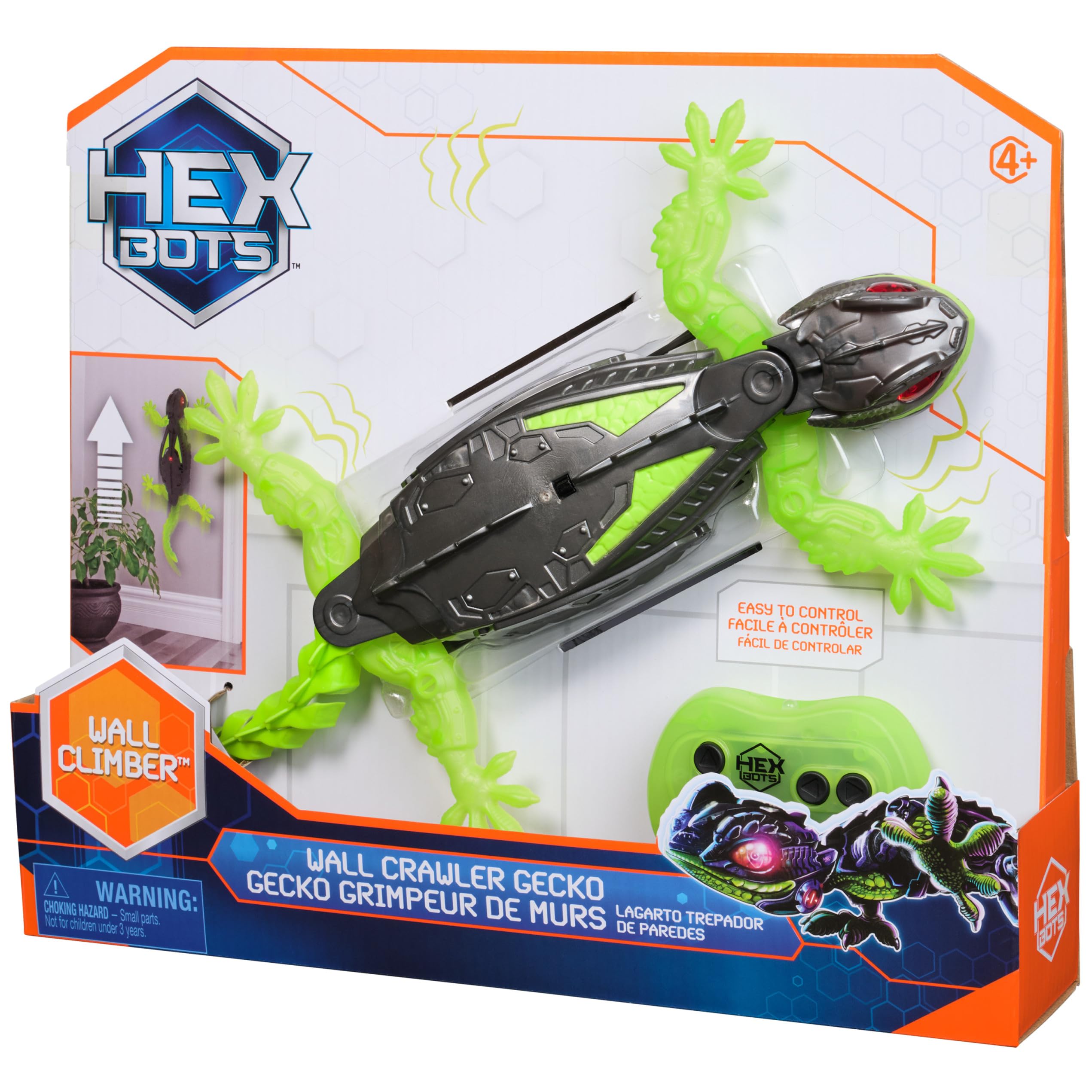 HEX Bots - WALLCRAWLER Gecko: Lagarto GECO Wall Climber - Rechargeable Remote Control Robot - 6070281 - Gift for 4 Years + - Children's Toys 4 Years +