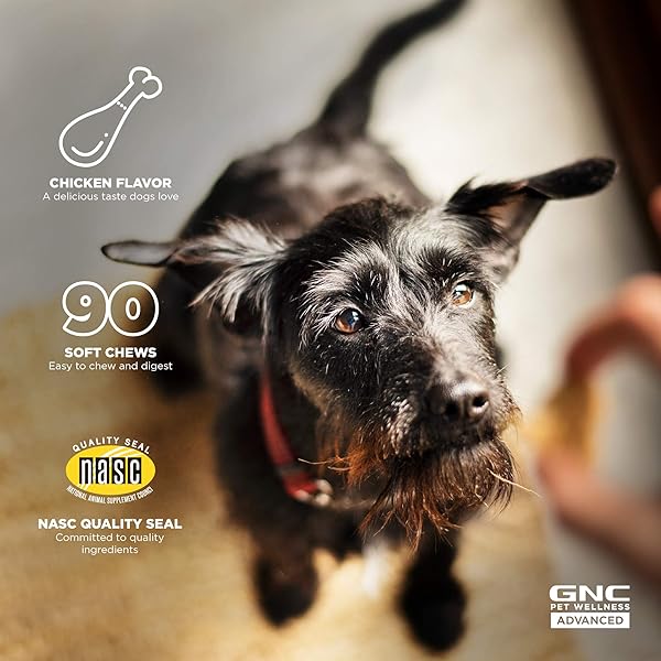 GNC PETS ADVANCED DIGESTION DOG SUPPLEMENTS, SOFT CHEW DIGESTIVE SUPPORT WITH FLAXSEED & PROBIOTICS FOR GUT HEALTH, CHICKEN FLAVOR VITAMINS & ENZYMES SUPPLEMENT FOR ALL DOGS, 90 COUNT