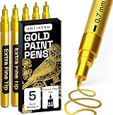 ARTISTRO 5 Gold Acrylic Paint Pens Set Extra Fine Tip Water Based