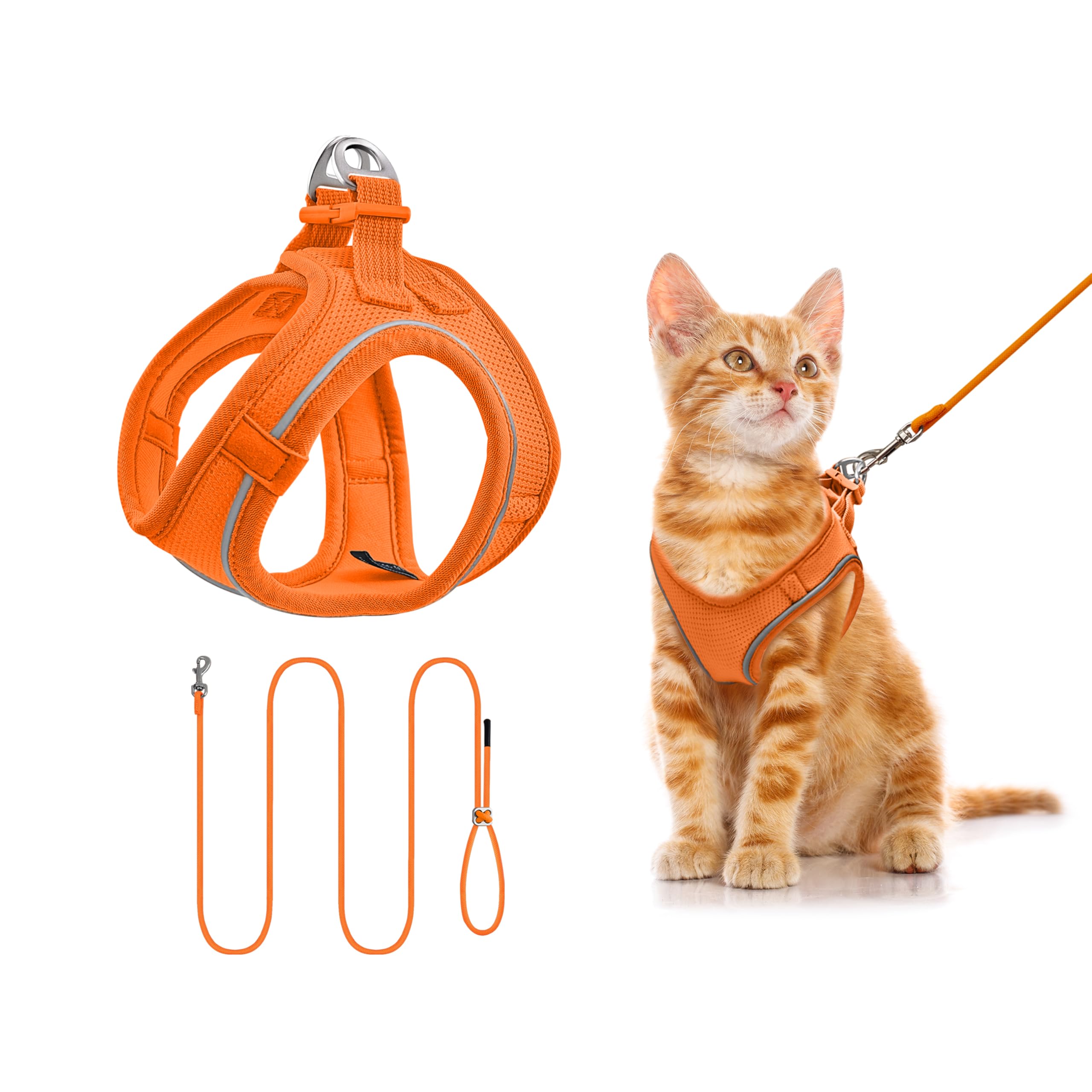 Qianruida Step-in Dog Harness with Lead, Breathable, Easy to Control, Reflective Strips (Orange XXS)
