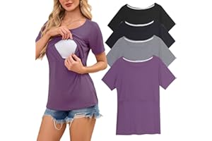 Smallshow Women's 4 Pack Nursing Tops Short Sleeve Ribbed Breastfeeding Shirts