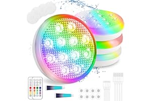 TEPENAR Rechargeable Pool Lights with Remote: (4 Pack) Submersible Led Light IP68 Waterproof 16 Color Changing Floating Underwater Hot Tub Lights with Magnet for Pond Bathtub Christmas Decoration