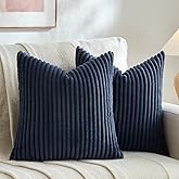 Fancy Homi Set of 2 Navy Blue Boho Decorative Throw Pillow Covers 18x18 Inch for Couch Bed Sofa, Aesthetic Modern Farmhouse Room Decor, Soft Fuzzy Fluffy Cozy Corduroy Textured Cushion Case 45x45cm